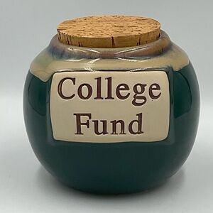 Tumbleweed Pottery Dark Green “College Fund” Ceramic Money Jar with Cork Lid